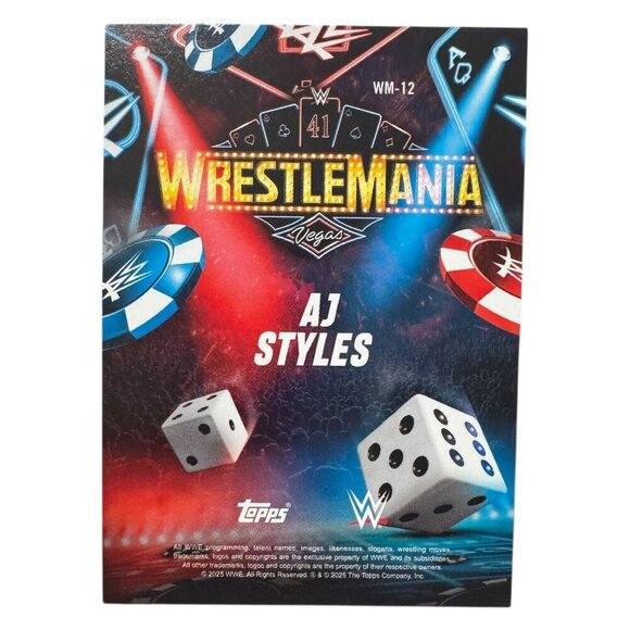 2025 Topps Wrestlemania 41 WWE WORLD Vegas Exclusive Card LE WM-12 AJ STYLES - Picture 3 of 4